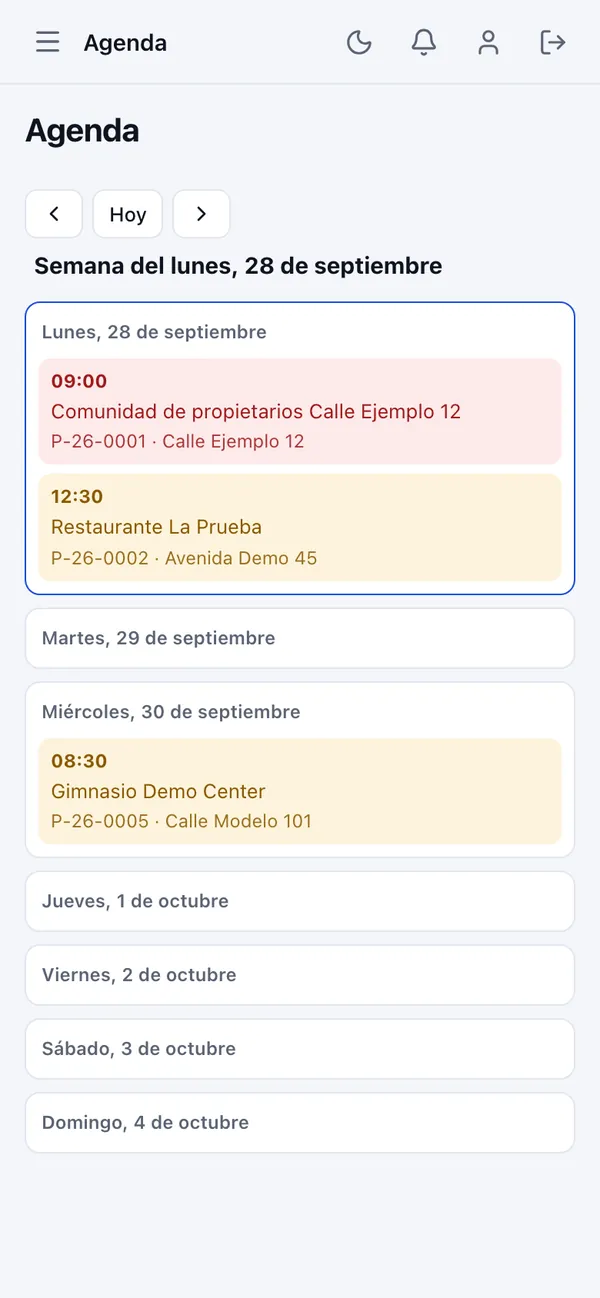 Agenda del técnico en el móvil